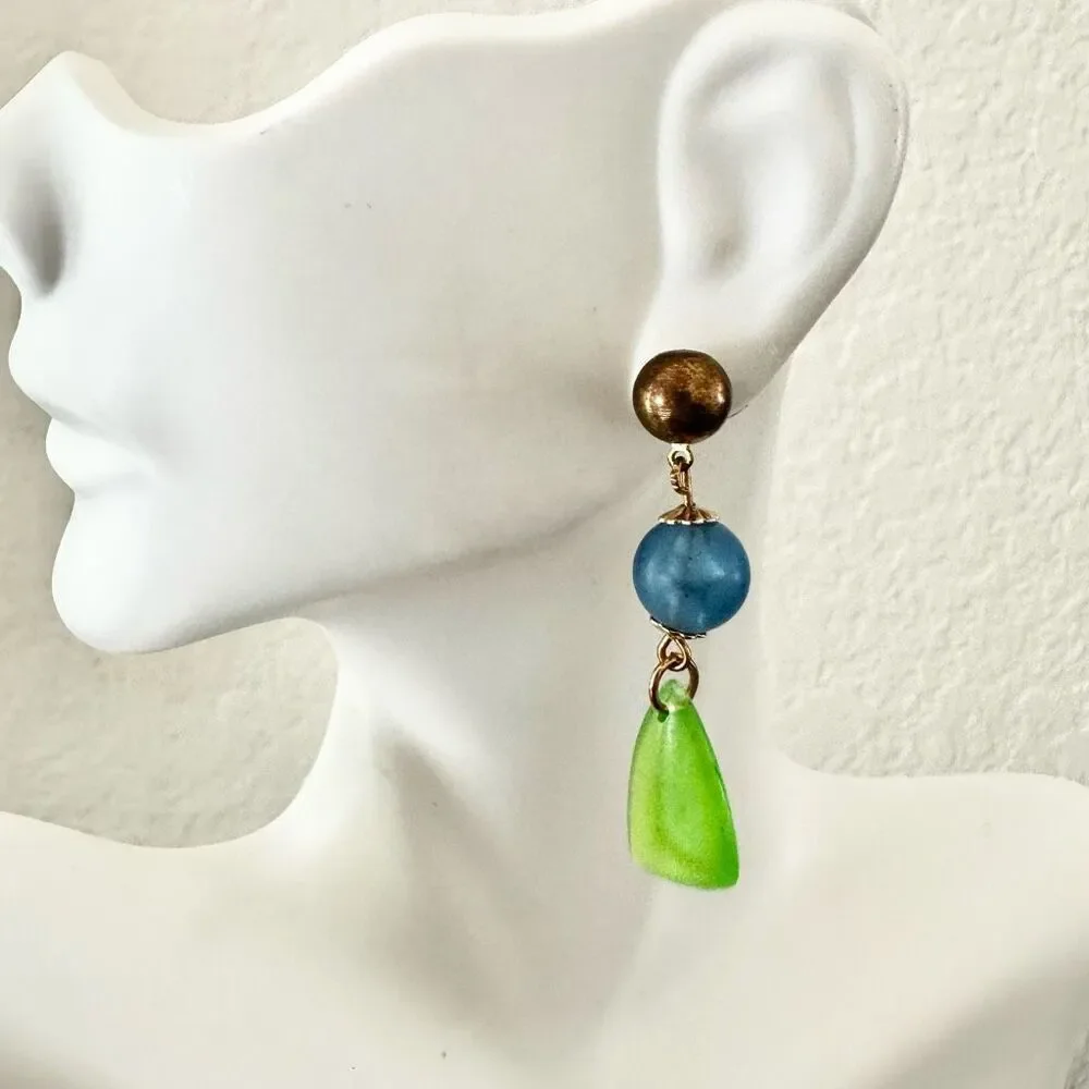 Blue and green beaded drop earrings